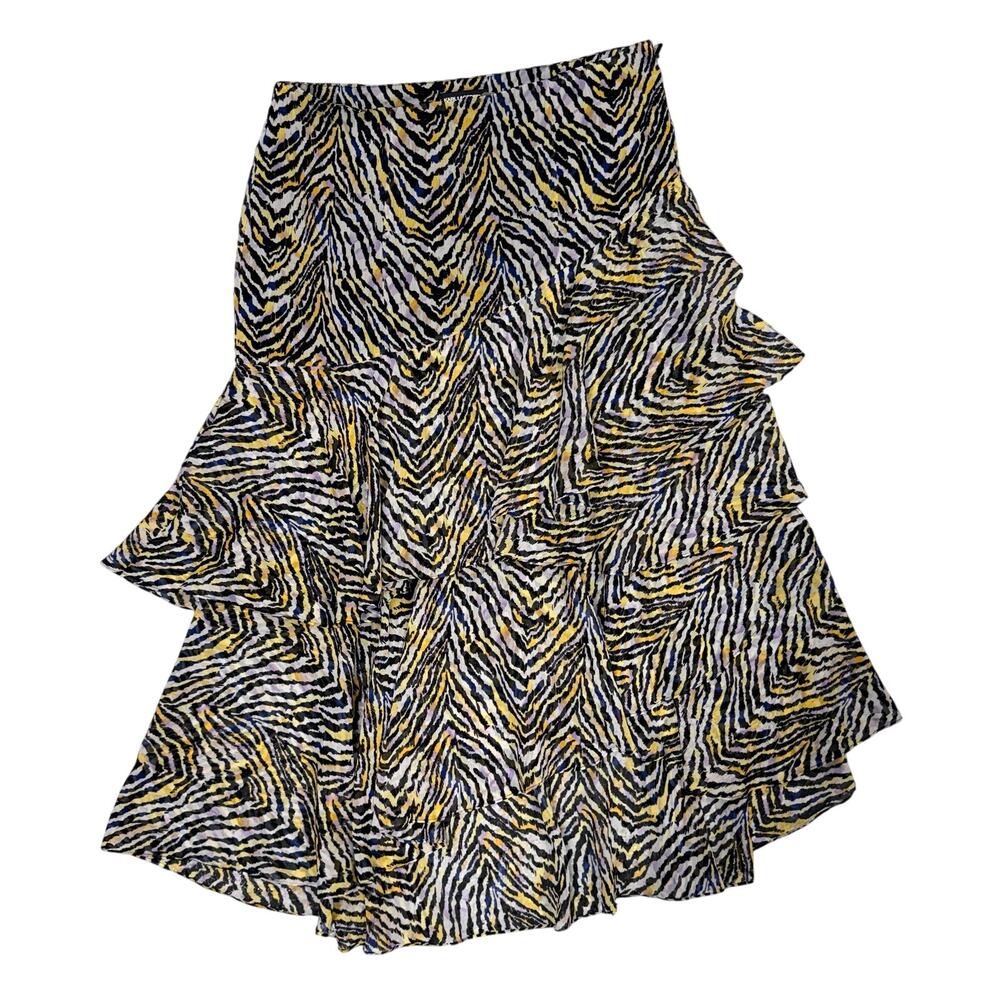 Karl Lagerfeld Maxi Skirt 14 Animal Print Ruffle Silky Colorful Full Length